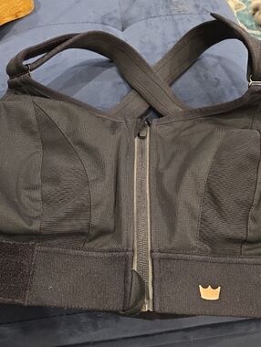 Shefit High Support Black Front-Zip Sports Bra with Mesh Panels